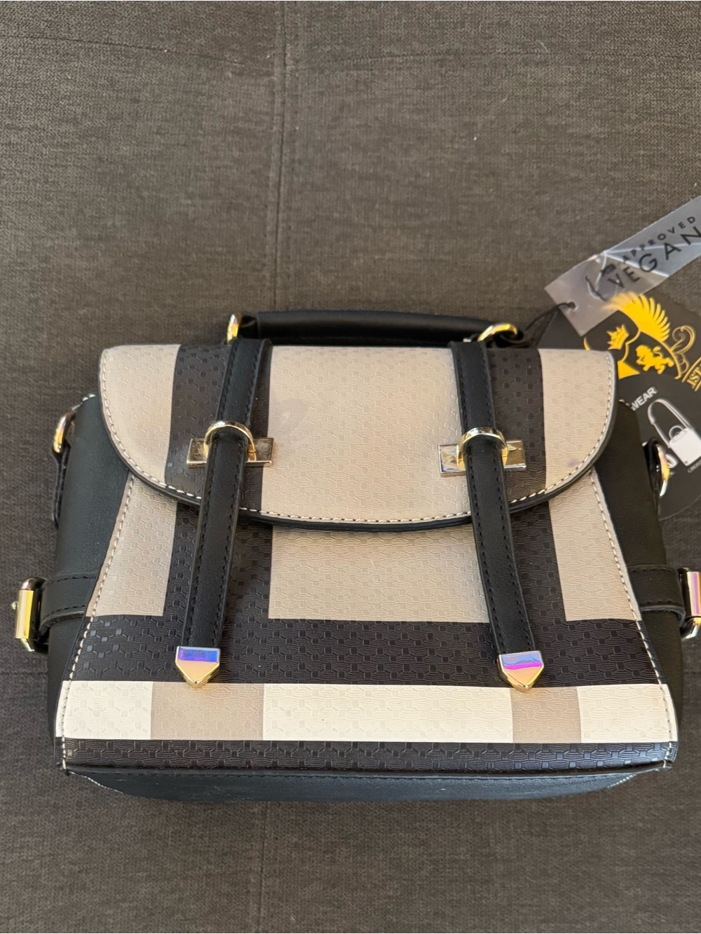 Structured Black and Cream Crossbody Satchel
